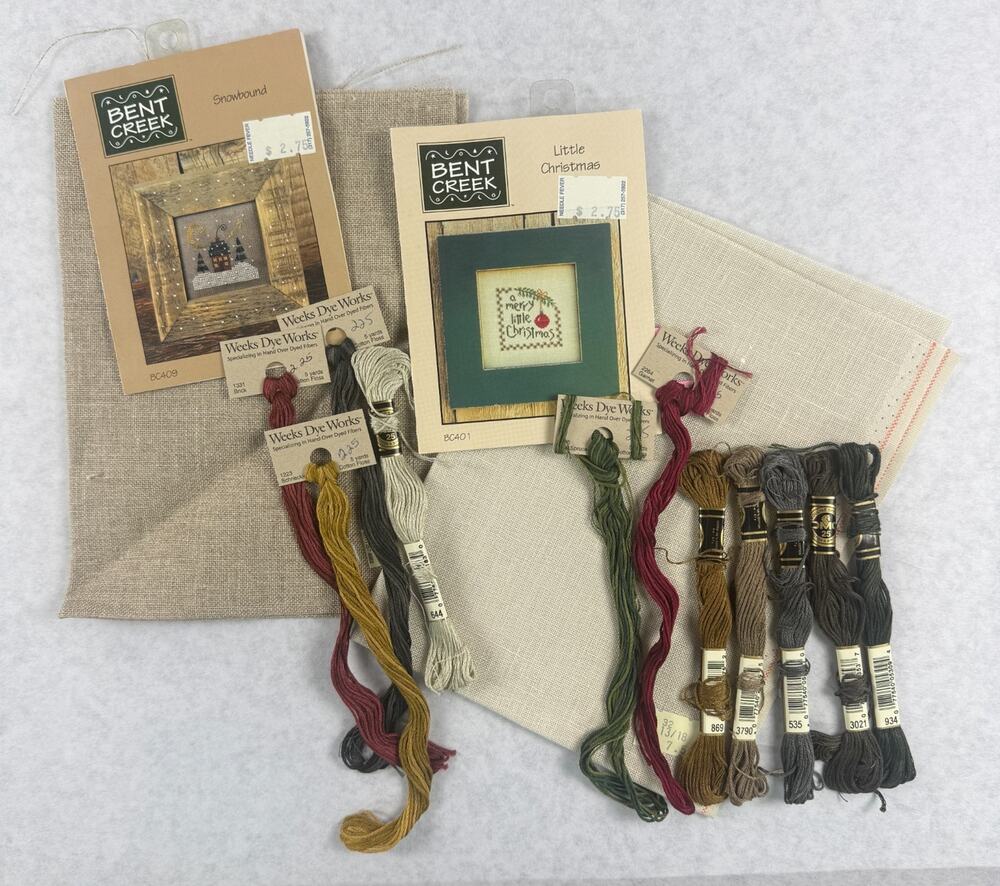 Bent Creek Cross Stitch Pattern Lot Snowbound Little Christmas Floss & Fabric